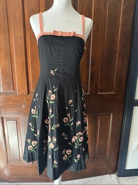 Elevenses Black Floral Dress with Pink Trim and Straps